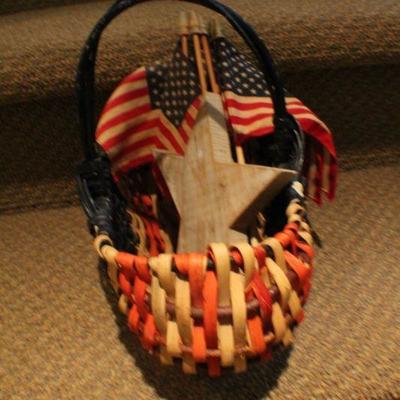 LOT #310: Patriotic Woven Basket w/ American Flags
