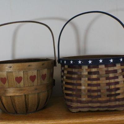 LOT #315: (2) Woven Baskets Home Deco (Red Hearts and White Stars)