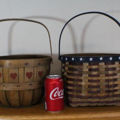 LOT #315: (2) Woven Baskets Home Deco (Red Hearts and White Stars)