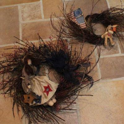 LOT #324: Pair of Patriotic Wreaths Woven Twig Style