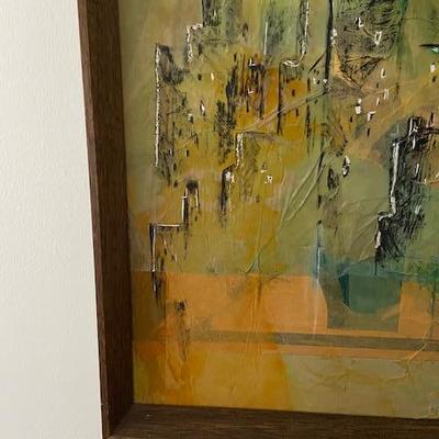 "CITYSCAPE" MIXED MEDIA painting decoupage mid century modern ORIGINAL ART