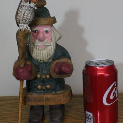 LOT #345: Handmade Wood Santa Claus w/ Owl companion Holiday Home deco