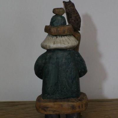 LOT #345: Handmade Wood Santa Claus w/ Owl companion Holiday Home deco