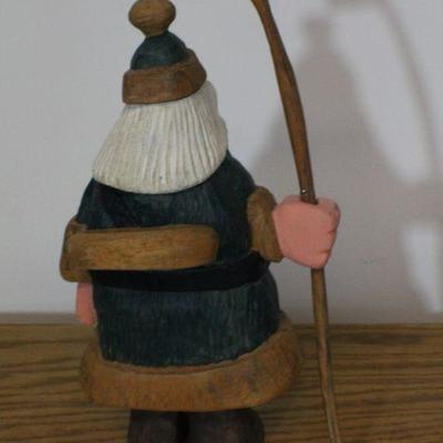 LOT #346: Handmade Wood Santa Claus w/ Bird on Walking Stick Home Holiday Deco 