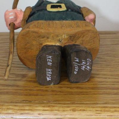 LOT #346: Handmade Wood Santa Claus w/ Bird on Walking Stick Home Holiday Deco 