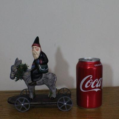 LOT #351: Santa Claus Riding Donkey w/ Wheels Home Holiday Deco 