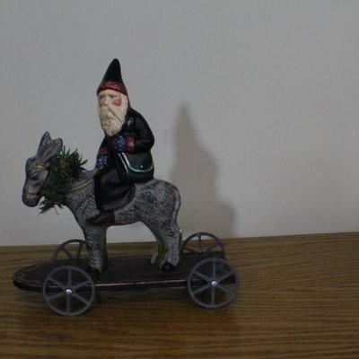 LOT #351: Santa Claus Riding Donkey w/ Wheels Home Holiday Deco 