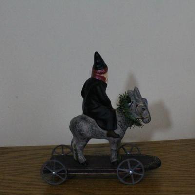 LOT #351: Santa Claus Riding Donkey w/ Wheels Home Holiday Deco 