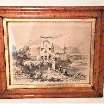 Lot #5  Period Engraving in antique maple frame - "Kirkstall Abbey"