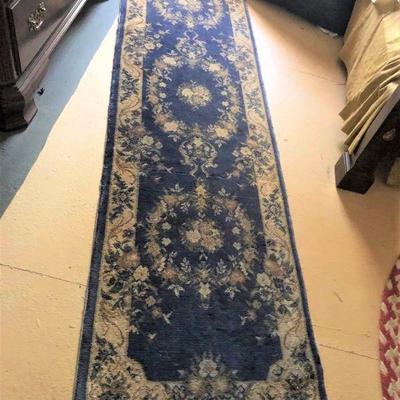 TWO Oriental runners, blue and tan floral pattern