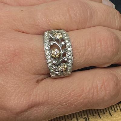 Flower and Vine Cubic Zirconia White Gold Plated 18KGERSC Ring