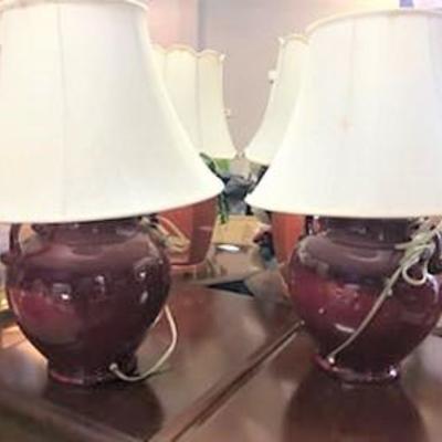 TWO Burgundy Ginger Jar Lamps