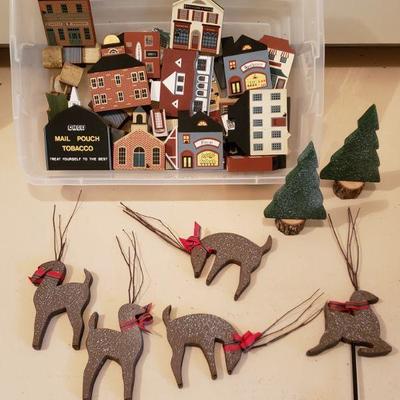 Lot 390: Wood Village, Reindeer and Trees
