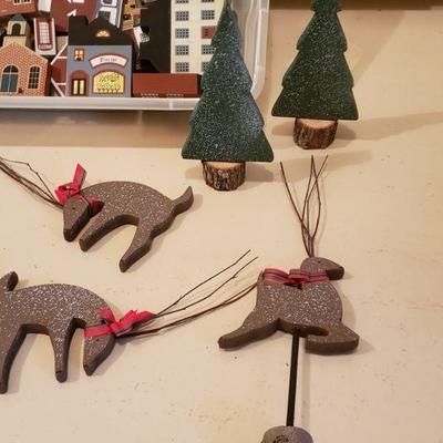 Lot 390: Wood Village, Reindeer and Trees