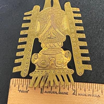 Brass Tribal Man Pin from Colombia