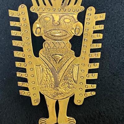 Brass Tribal Man Pin from Colombia