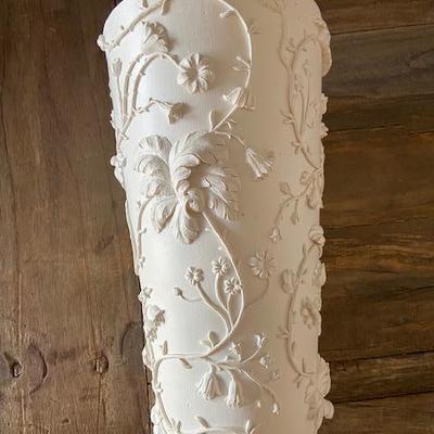 SHABBY CHIC (original) tall white plaster Vase (high Bas-Relief style)