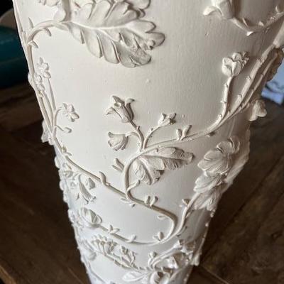 SHABBY CHIC (original) tall white plaster Vase (high Bas-Relief style)