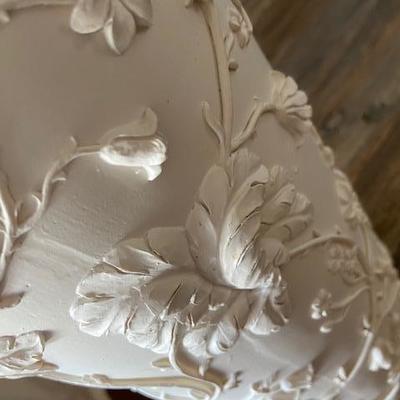 SHABBY CHIC (original) tall white plaster Vase (high Bas-Relief style)