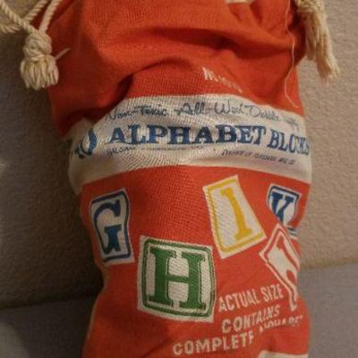 LOT #481: Vintage Alphabet Block Set w/ Canvas Bag