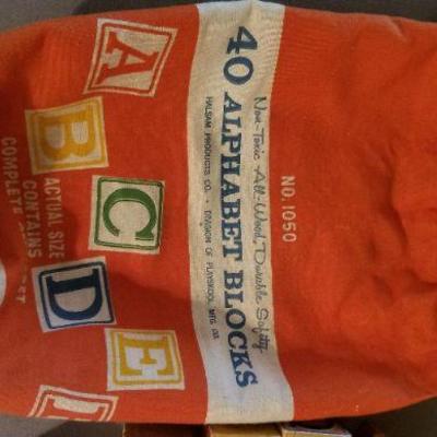 LOT #481: Vintage Alphabet Block Set w/ Canvas Bag