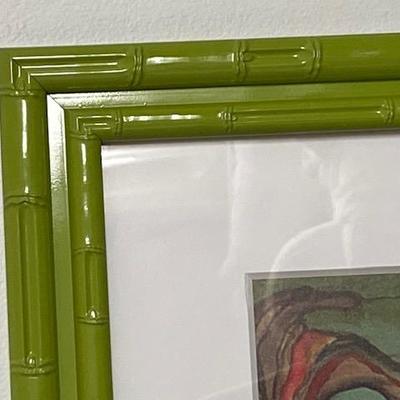 KOI FISH PRINT in bright green bamboo frame HIP & ARTSY