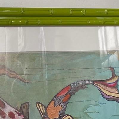 KOI FISH PRINT in bright green bamboo frame HIP & ARTSY