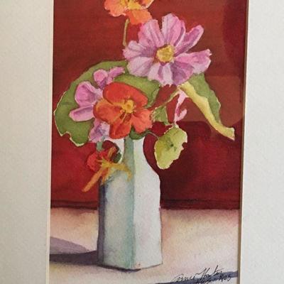 Ann Horton Original Watercolor "Pink Cosmos" Lot 128
