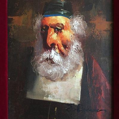 Mid Century Original Painting on Canvas of a Rabbi Signed by Artist lot 129