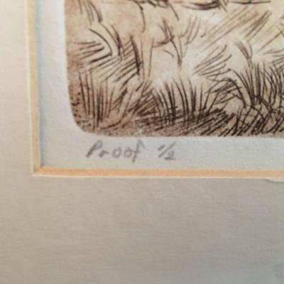 Proof 1/2 Etching by Elwyn w. Vatcher of Plow in Field Unframed on Mat lot 131