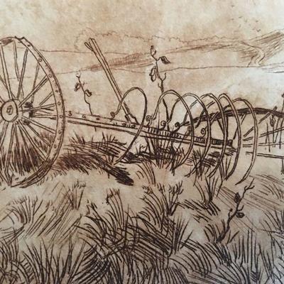 Proof 1/2 Etching by Elwyn w. Vatcher of Plow in Field Unframed on Mat lot 131