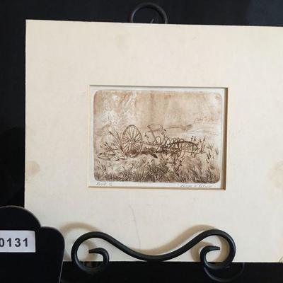 Proof 1/2 Etching by Elwyn w. Vatcher of Plow in Field Unframed on Mat lot 131