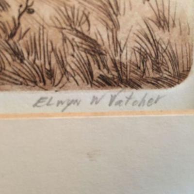 Proof 1/2 Etching by Elwyn w. Vatcher of Plow in Field Unframed on Mat lot 131
