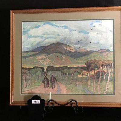 Lithograph of a work by E. Martin Henning - French Frarmers in Countryside 21" x 25" Frame lot 135