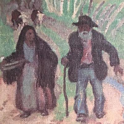 Lithograph of a work by E. Martin Henning - French Frarmers in Countryside 21" x 25" Frame lot 135