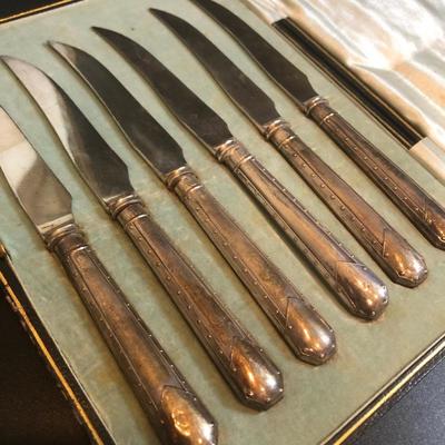 Edwardian cased Sterling Silver Handled and silver plated blades set of 6 fruit knives (6) - Silver - U.K. - 1904