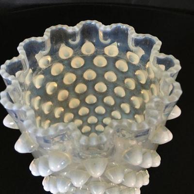 Antique Vaseline Glass Hobnail Vase 7"H