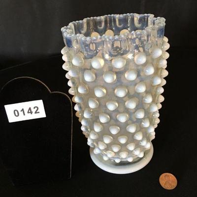 Antique Vaseline Glass Hobnail Vase 7"H