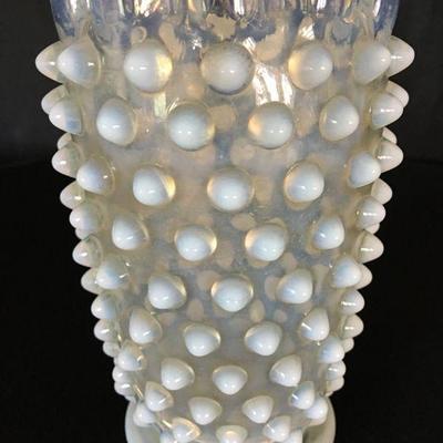 Antique Vaseline Glass Hobnail Vase 7"H