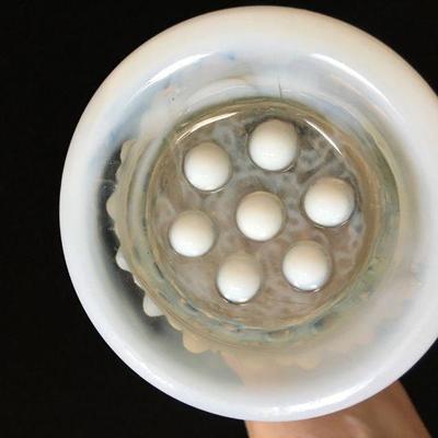 Antique Vaseline Glass Hobnail Vase 7"H