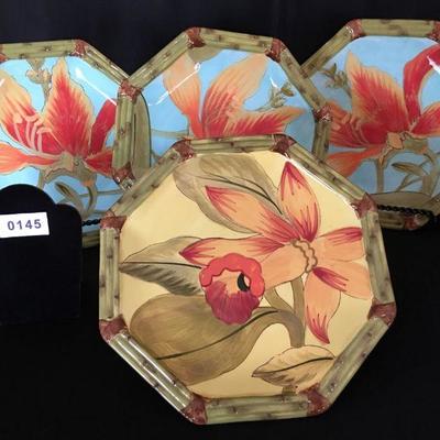Set of 4 "Amazon" 9" Hexagonal Salad Plates Dishwasher/ Microwave Sage lot 145
