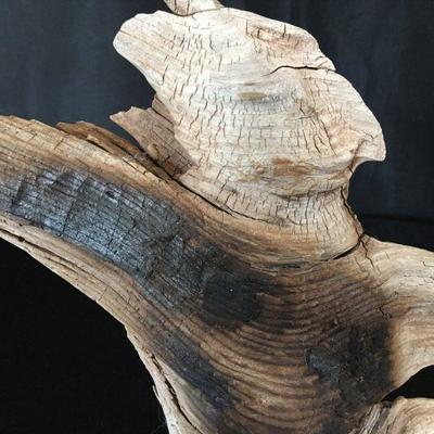 Folk Art Figure in Driftwood 8"H Signed Wax face Real Hair 8"H