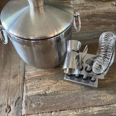 OGEE Stainless Ice Bucket, 2 pairs ice tongs and Cocktail Tools set