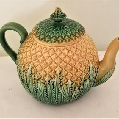 Lot #18  Antique Majolica Tea Pot - a beauty