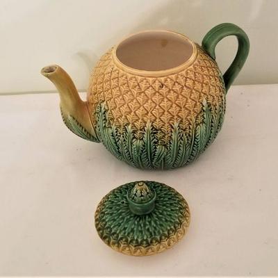 Lot #18  Antique Majolica Tea Pot - a beauty
