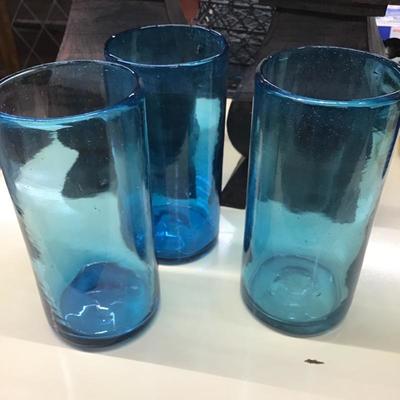 Lot of 3 Handblown accent vases - Turquoise 