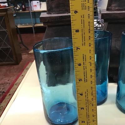 Lot of 3 Handblown accent vases - Turquoise 