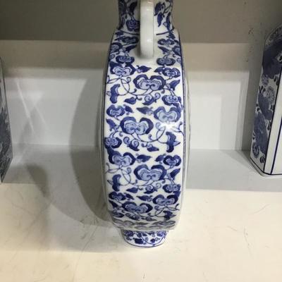 12â€ Medallion shaped Blue and White Oriental Vase 