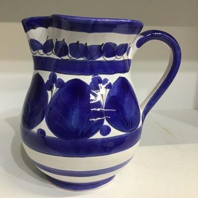 Vintage Sicilian Pottery by La Giara - 6â€ Blue and White Pitcher 