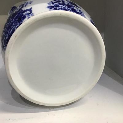 9â€ Blue and White Porcelain Pitcher With Floral Design